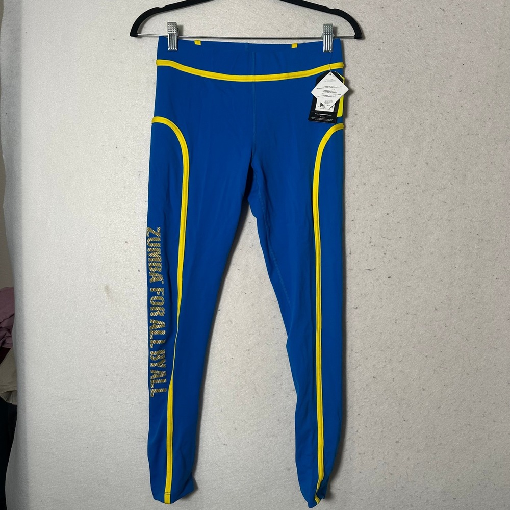 Zumba Revolution Piped Ankle Leggings Jersey Blue Yellow Z1B00719 Medium NWT